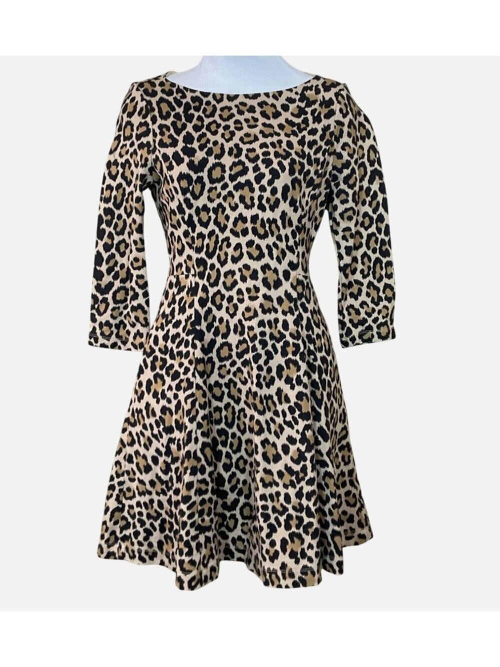 Kate Spade NY 3/4 Sleeve Leopard Print Ponte Fit n Flare Dress Zipper Pockets 2